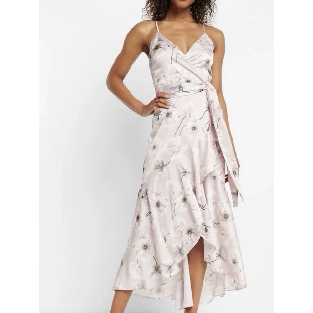 Express Blush Floral Wrap High-Low Dress
